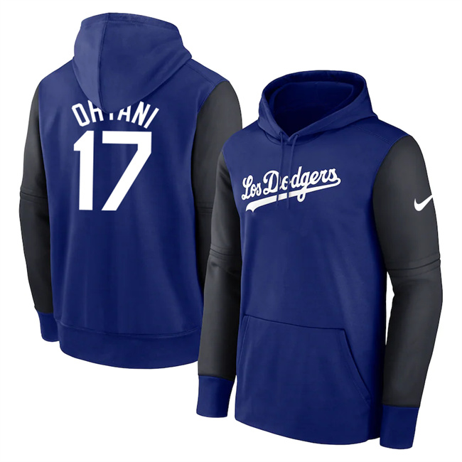 Los Angeles Dodgers #17 Shohei Ohtani Royal/Black Name & Number Pullover Hoodie
